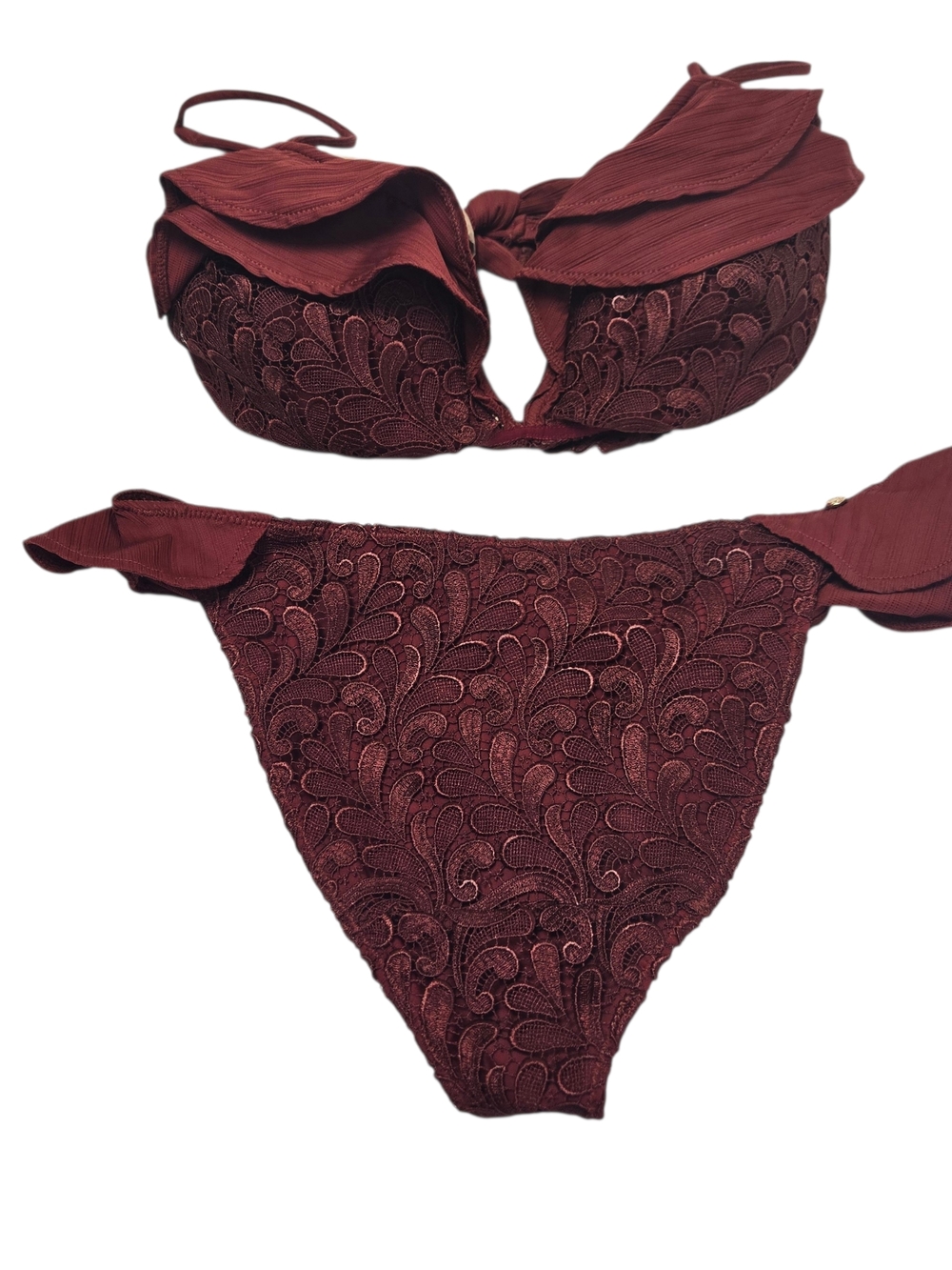 For Love & Lemons Burgundy Lace-Detail Bikini Set